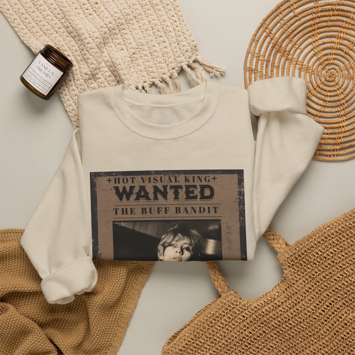 Wanted Poster Crewneck Sweatshirt — Vintage 'Buff Bandit' Graphic