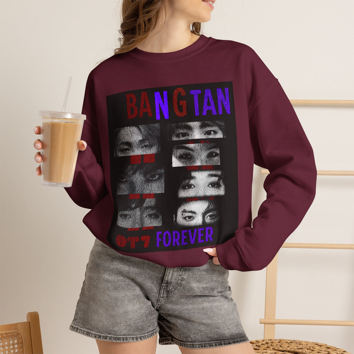 Bangtan Eyes Graphic Sweatshirt — K-Pop Fan Crewneck ("BANGTAN 07 FOREVER")