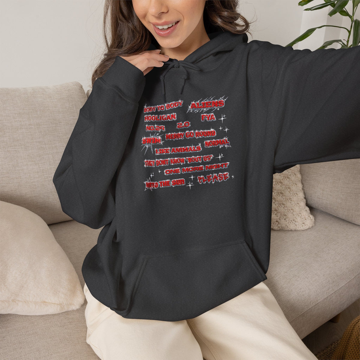 BTS Text Graphic Hoodie —  Red Script Sweatshirt