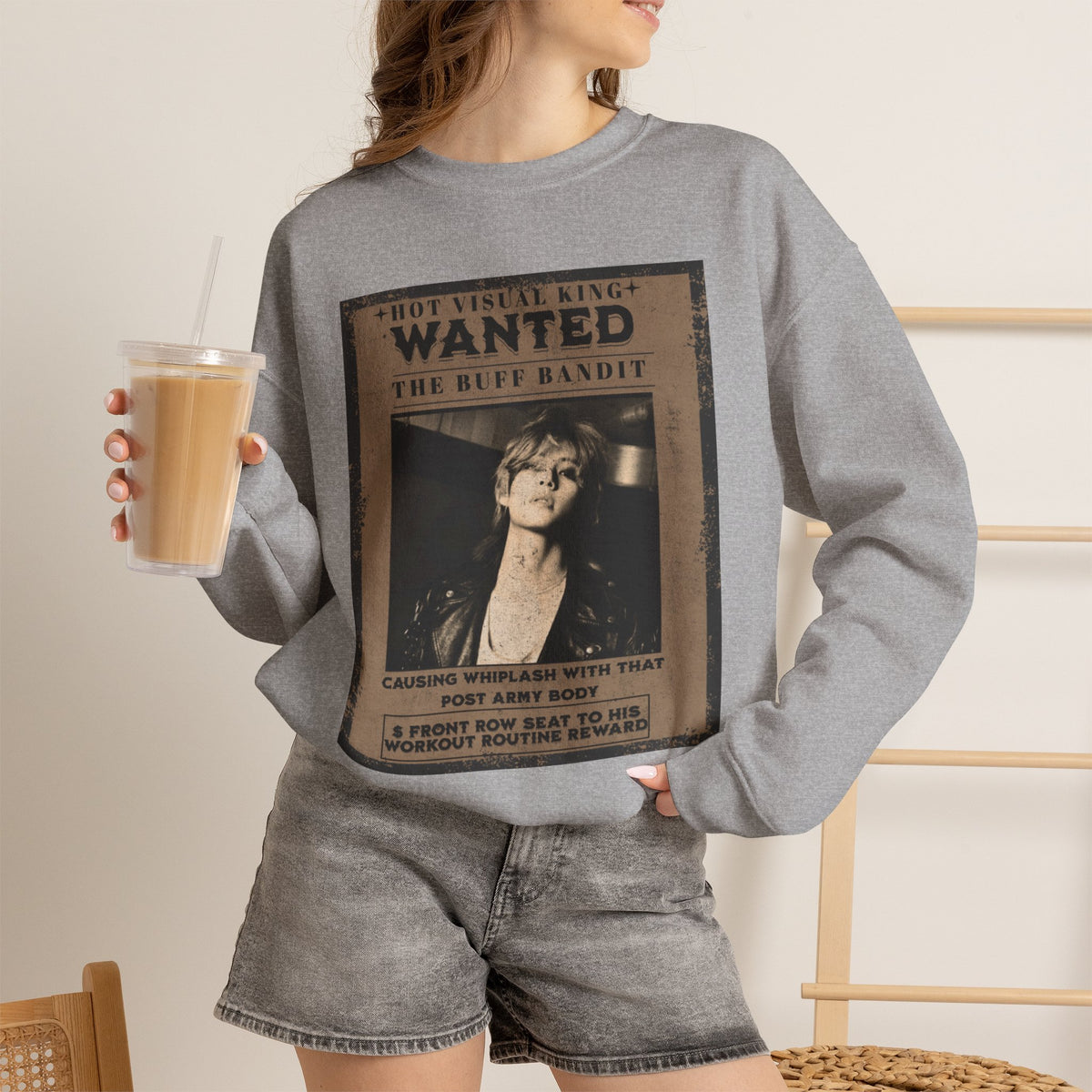 Wanted Poster Crewneck Sweatshirt — Vintage 'Buff Bandit' Graphic