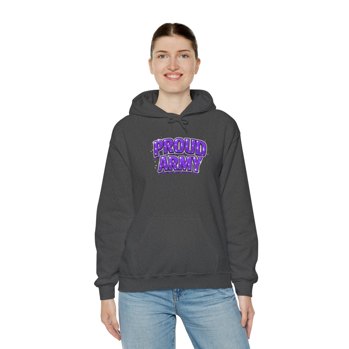 Proud Army Hoodie — Bold Purple Graphic  Pullover