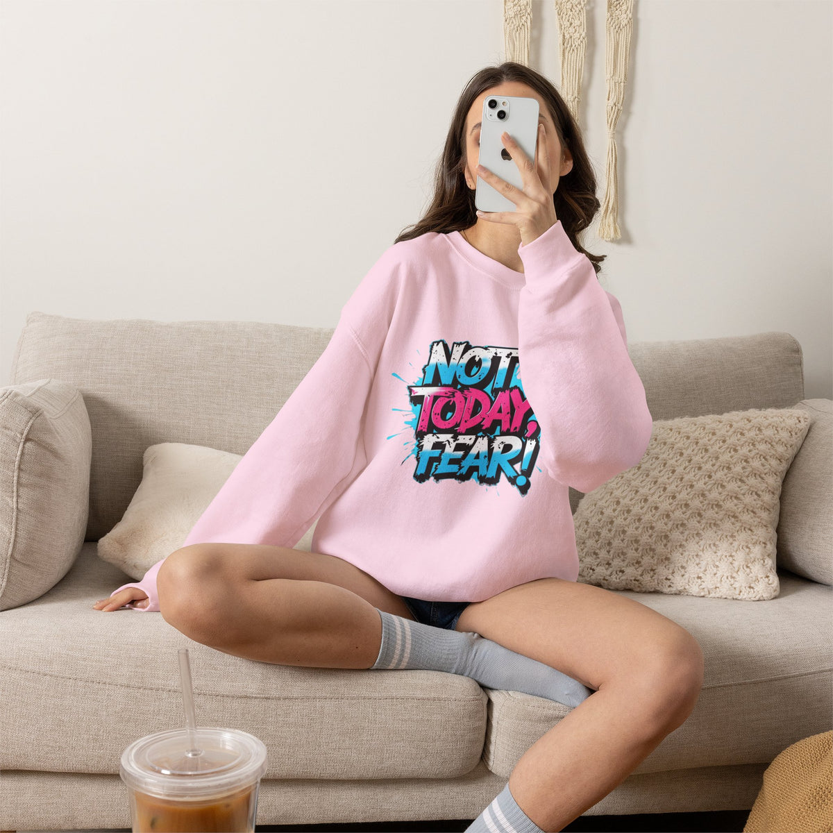 Crewneck Sweatshirt — "Not Today, Fear!" BTS Graffiti Motivational Sweatshirt