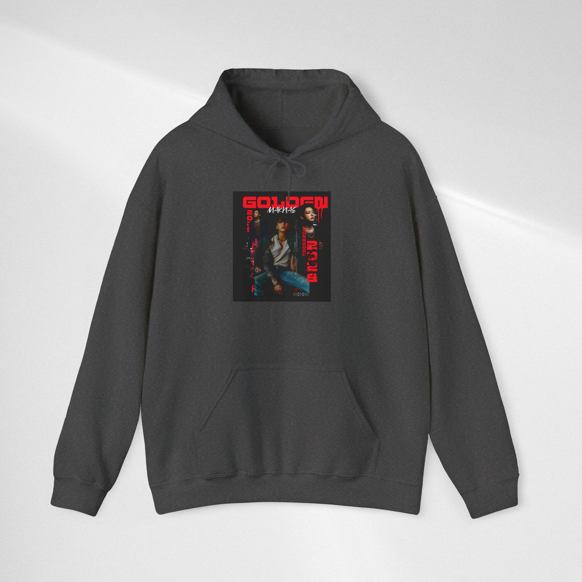 JK Hoodie - 'GOLDEN MAKNAE' Portrait Graphic Hoodie (Red Noir Band Art)