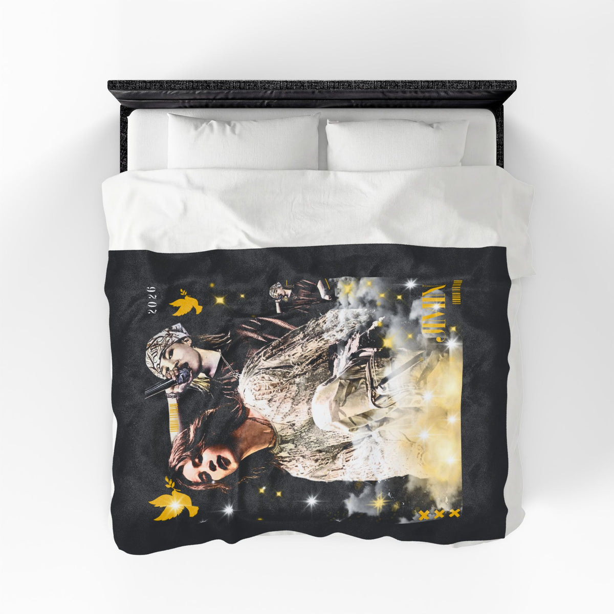 Jimin Velveteen Plush Blanket — Vintage Concert Collage Throw (Singer Portrait)