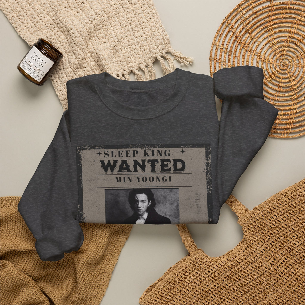 Suga Wanted Poster Crewneck Sweatshirt – Vintage 'Sleep King' Graphic