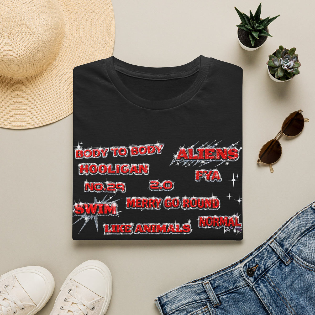 BTS Band Tee — Red  Text Graphic T‑Shirt