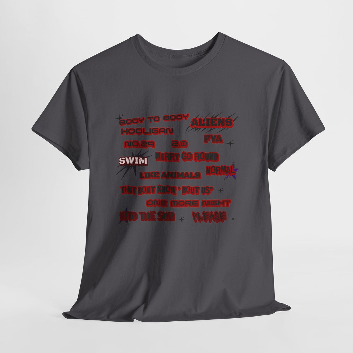 BTS ARIRANG Graphic Tee — Distorted Red Text Band Shirt