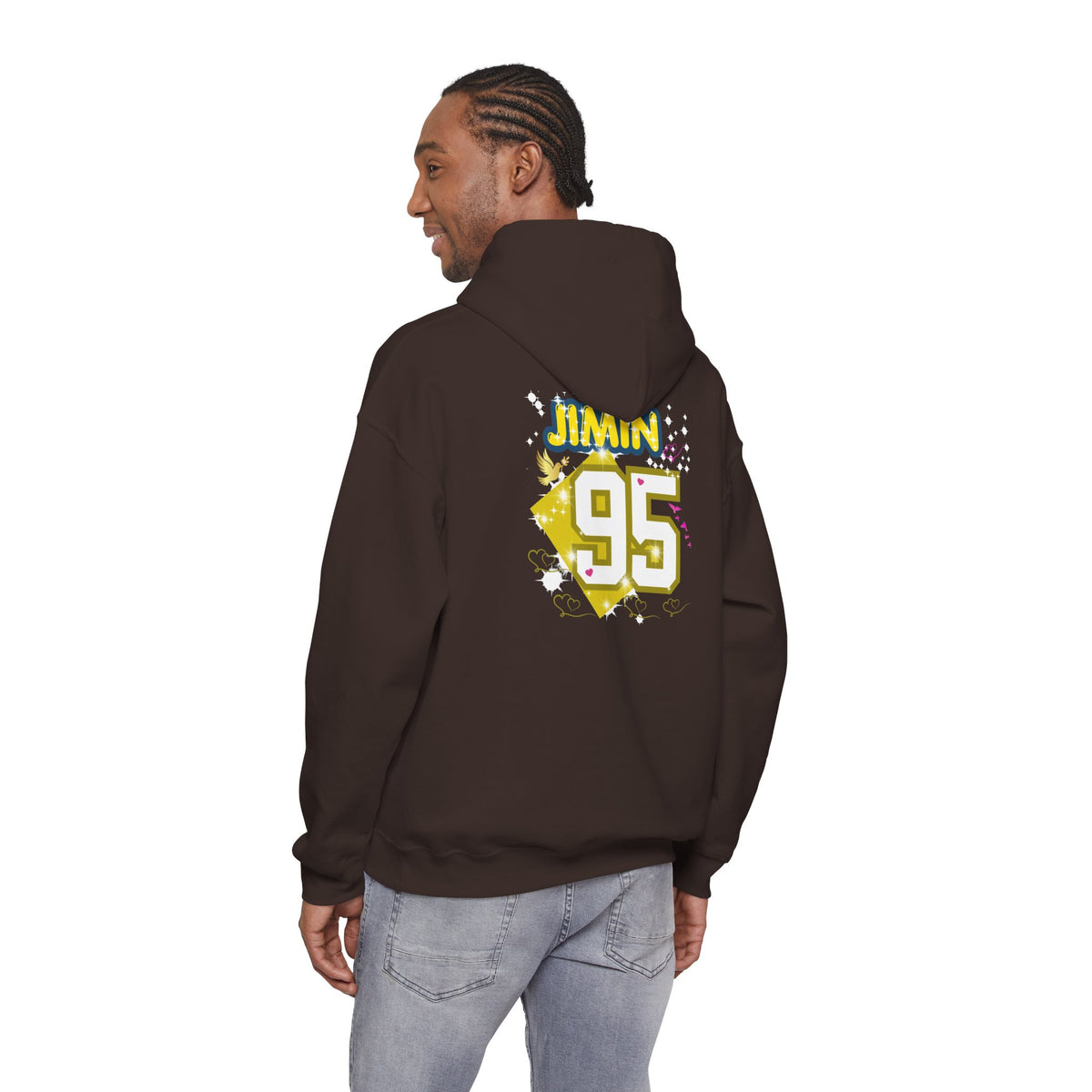 Jimin 95 Hoodie — K-Pop Fan Pullover with Photo Collage Front & Graphic Back