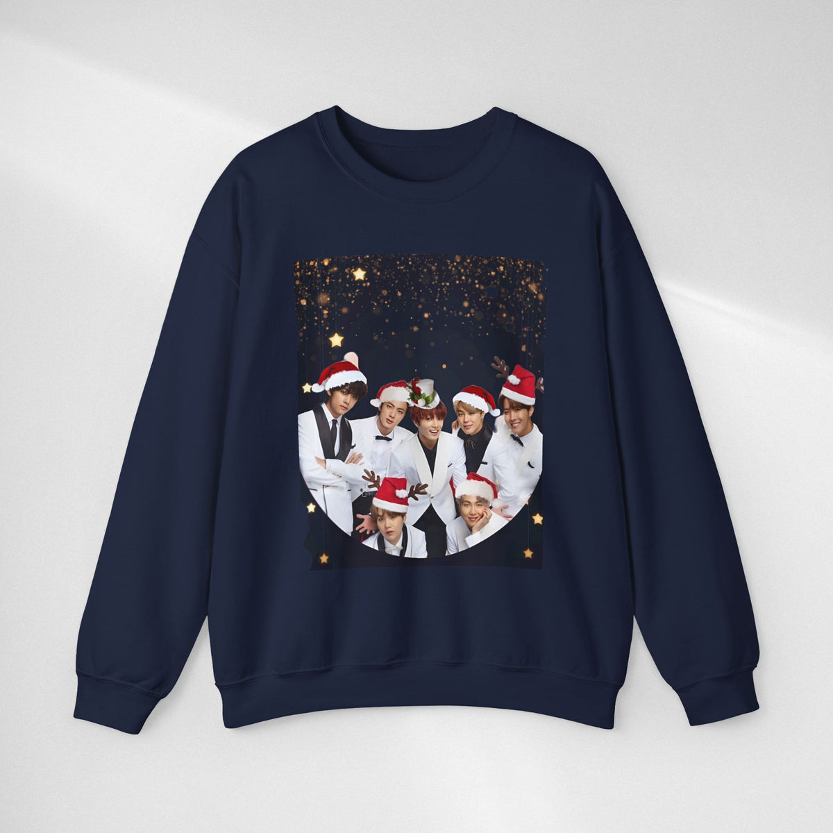 BTS Holiday Crewneck Sweatshirt — Festive Group Photo Design