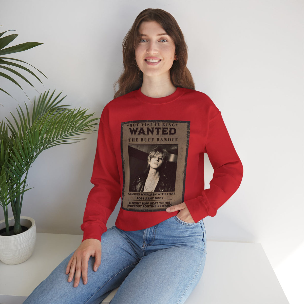 Wanted Poster Crewneck Sweatshirt — Vintage 'Buff Bandit' Graphic