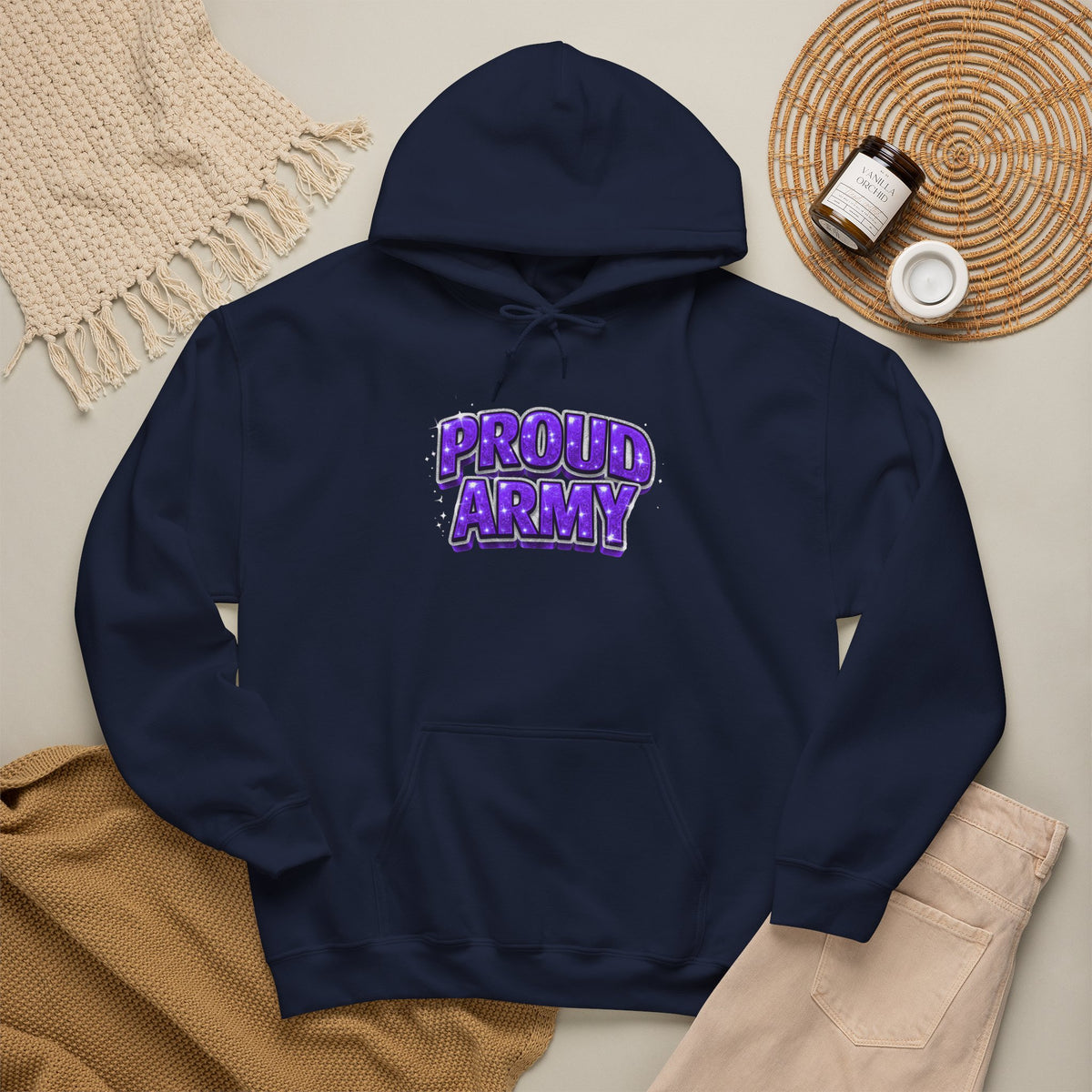 Proud Army Hoodie — Bold Purple Graphic  Pullover