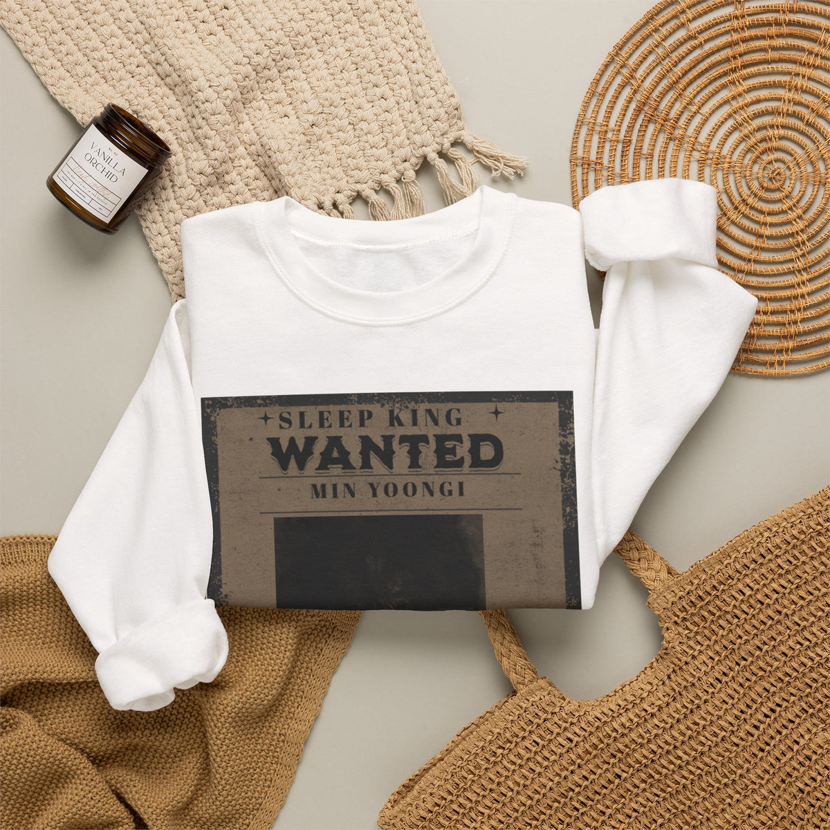 Suga Crewneck Sweatshirt - Vintage 'Sleep King Wanted' Gothic Poster Design