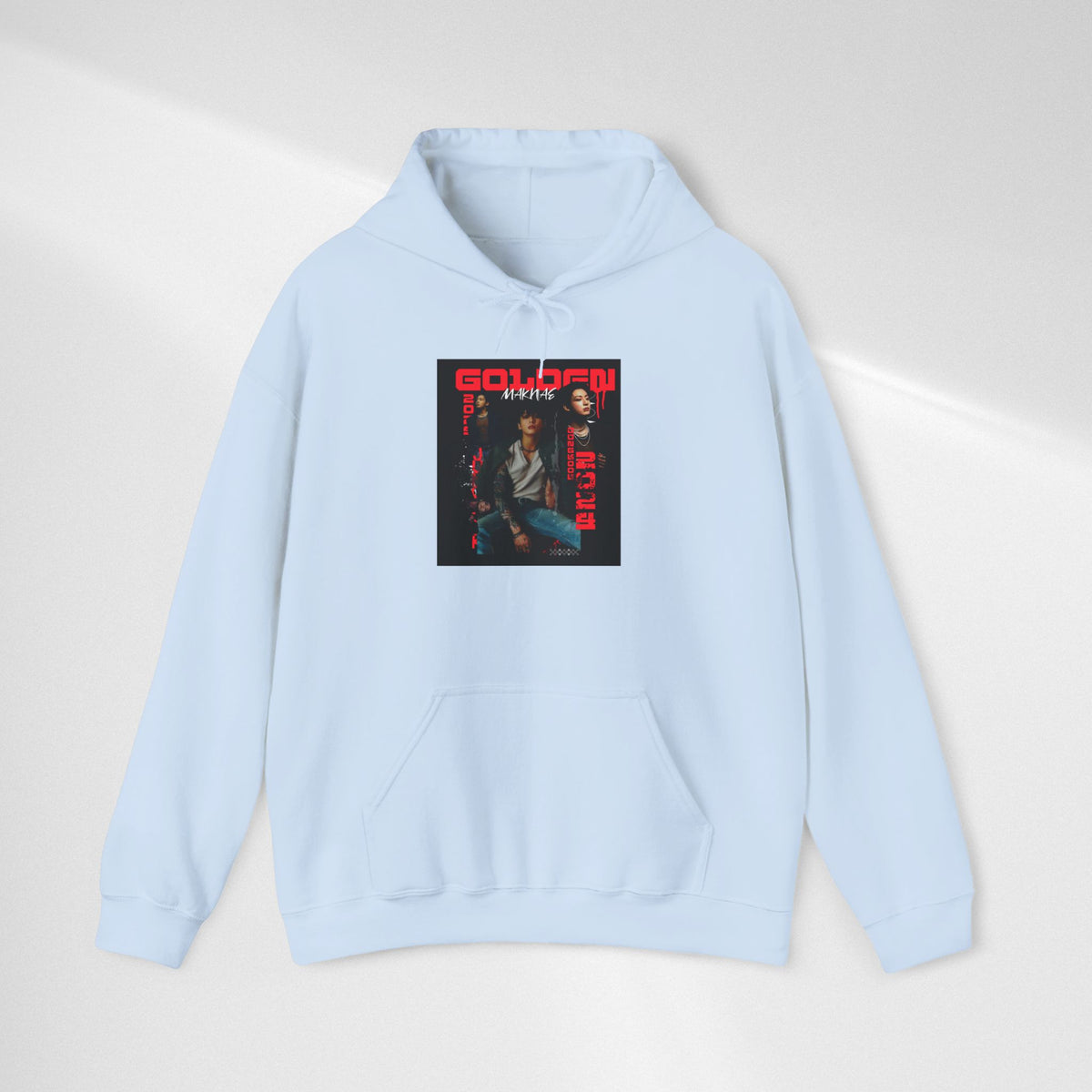 JK Hoodie - 'GOLDEN MAKNAE' Portrait Graphic Hoodie (Red Noir Band Art)