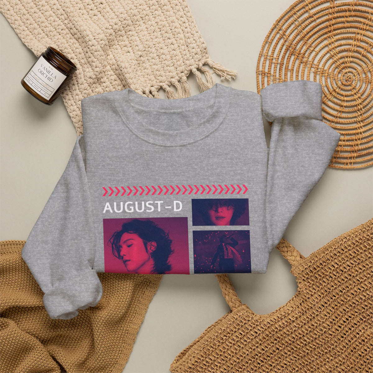 Suga Retro Photo Collage Sweatshirt — Pink Neon Portrait Crewneck