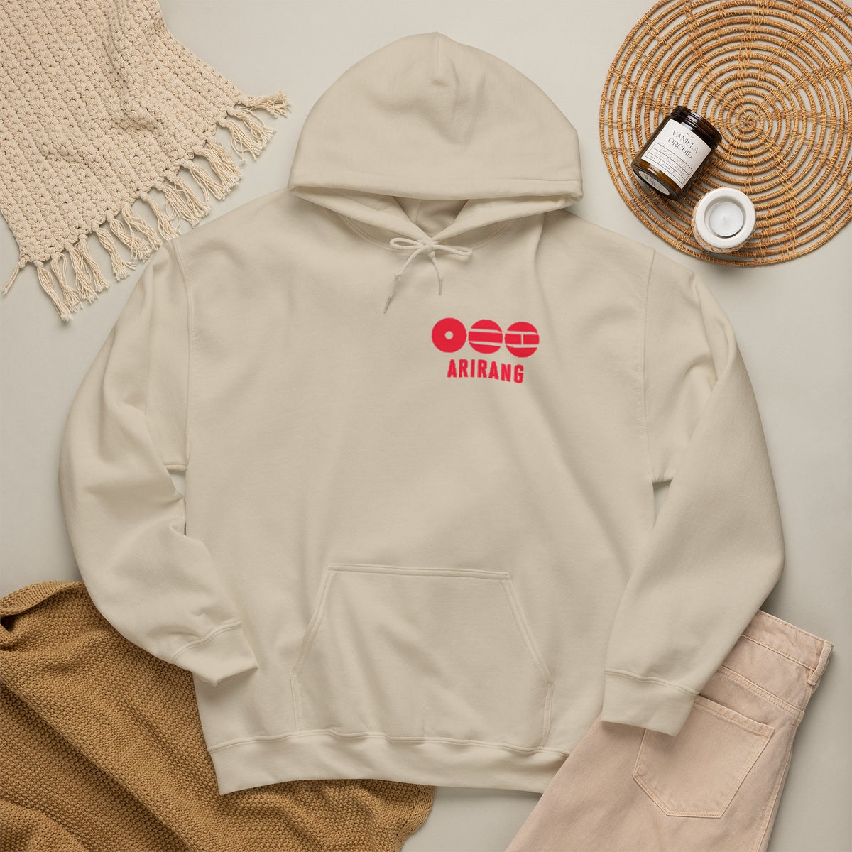 Arirang Logo Hoodie — Minimal BTS Inspired White Pullover