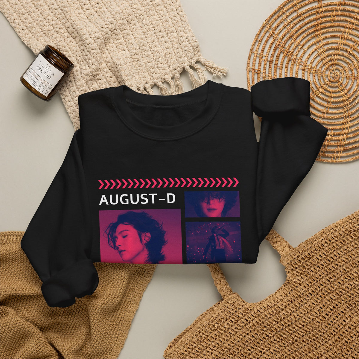 Suga Retro Photo Collage Sweatshirt — Pink Neon Portrait Crewneck