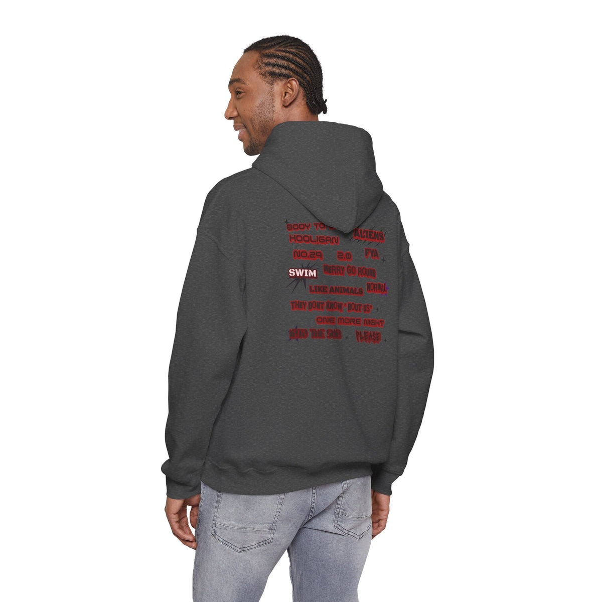 BTS Text Graphic Hoodie —  Red Script Sweatshirt
