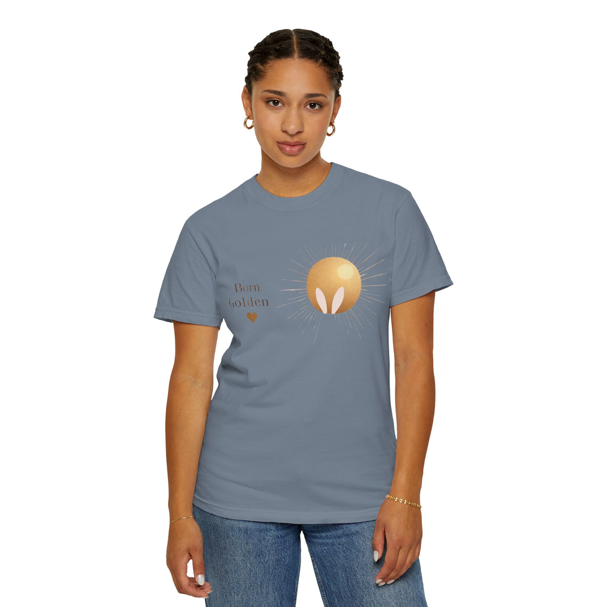 JK Born Golden Tee — Minimal Sun Badge Graphic T-Shirt