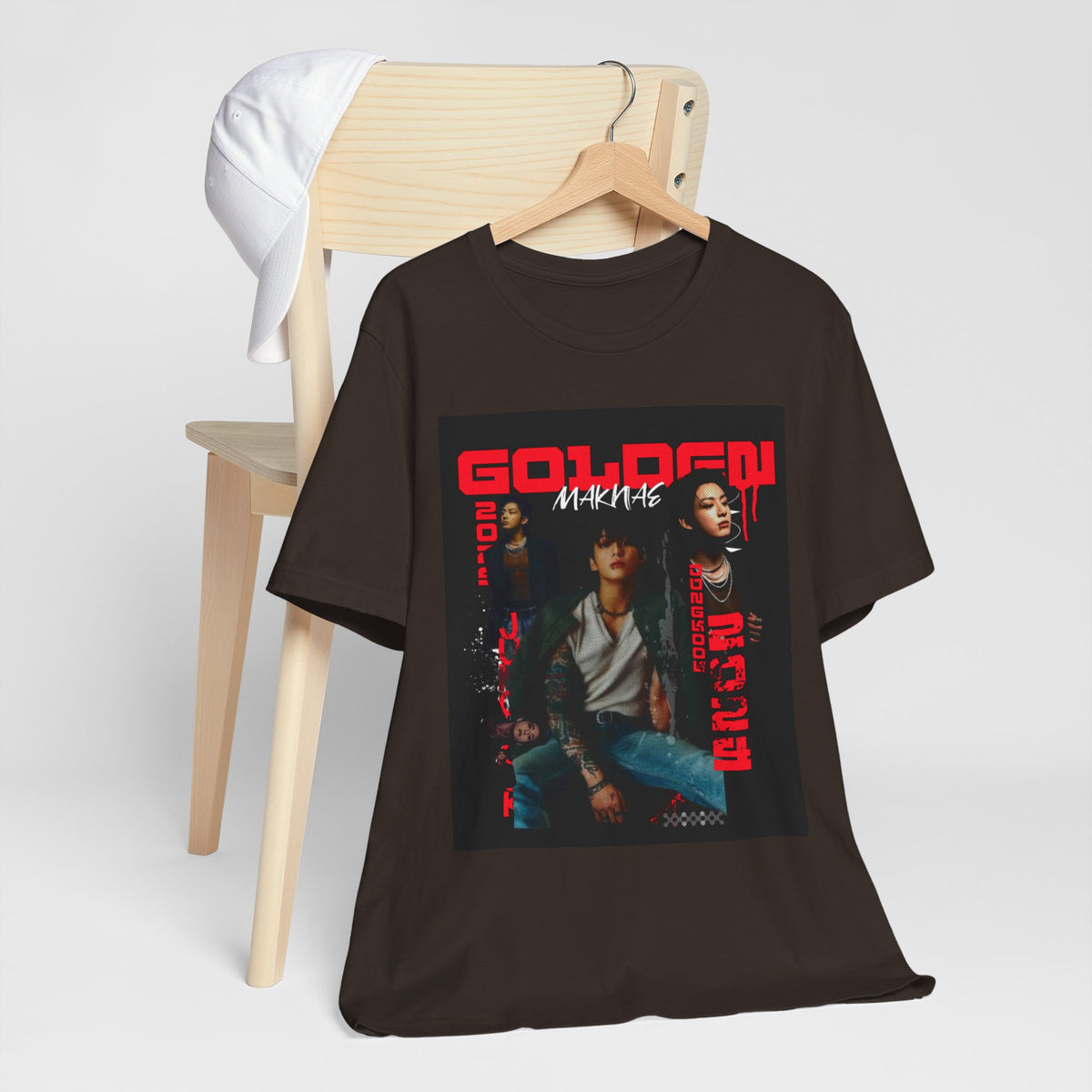 Jungkook Graphic Tee — Golden (Red Text)