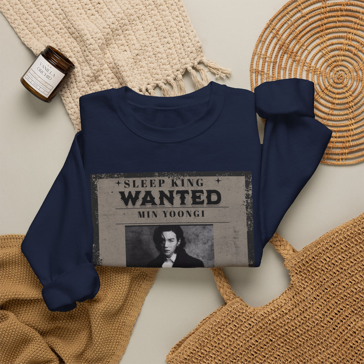 Suga Wanted Poster Crewneck Sweatshirt – Vintage 'Sleep King' Graphic