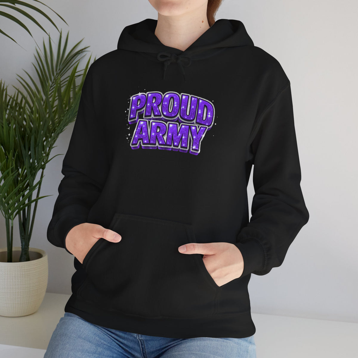 Proud Army Hoodie — Bold Purple Graphic  Pullover