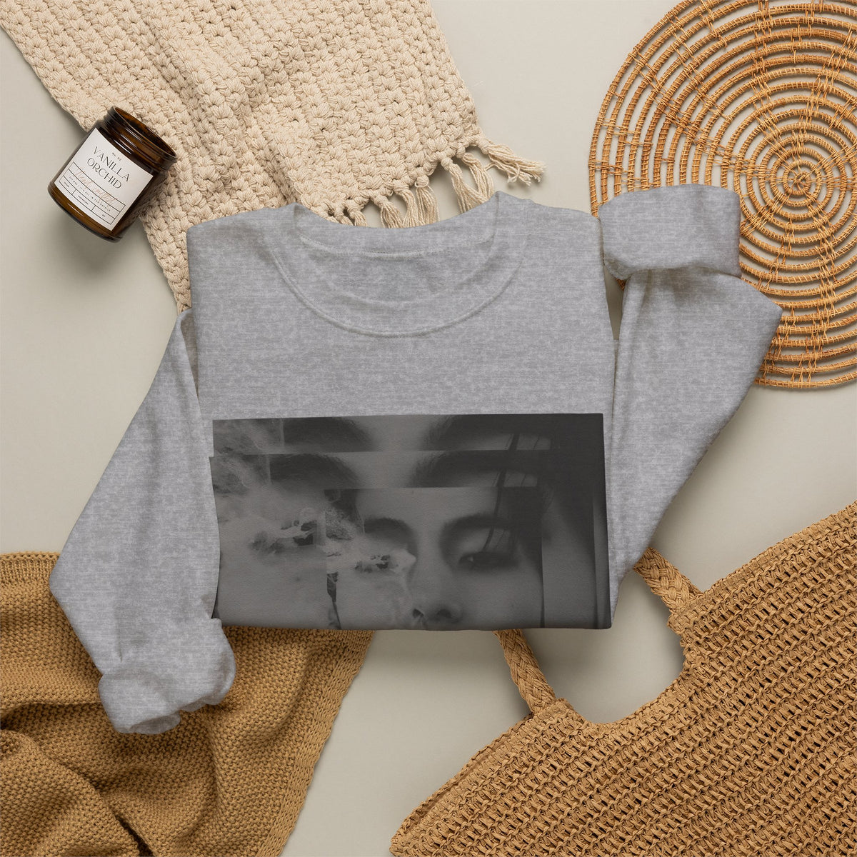 Graphic Crewneck Sweatshirt – Moody Collage Face Design