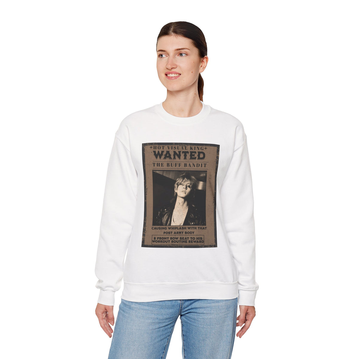 Wanted Poster Crewneck Sweatshirt — Vintage 'Buff Bandit' Graphic