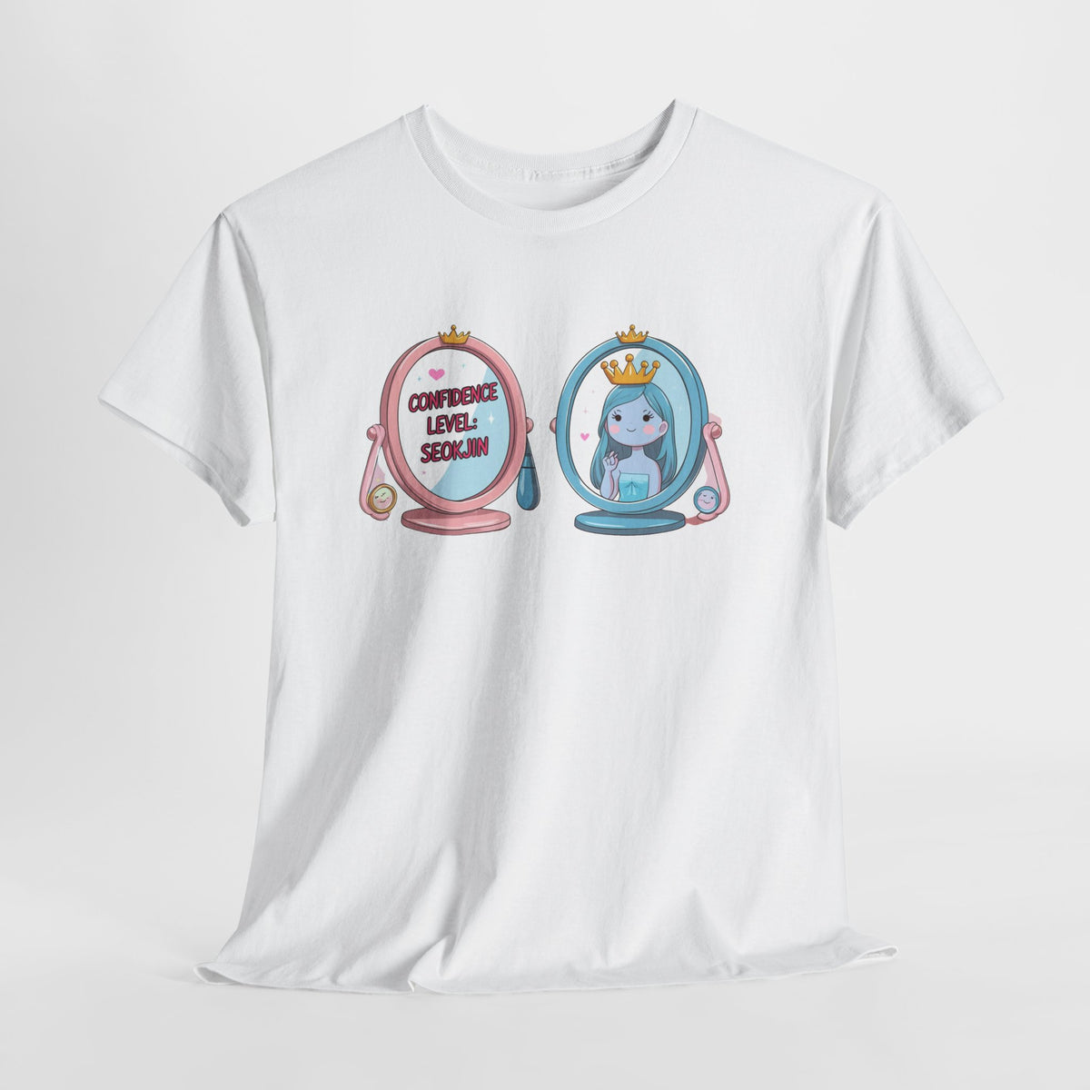 JIN Level Shirt — Cute Pink & Blue Mirrors Graphic Tee ("Comfort Level: Secure")