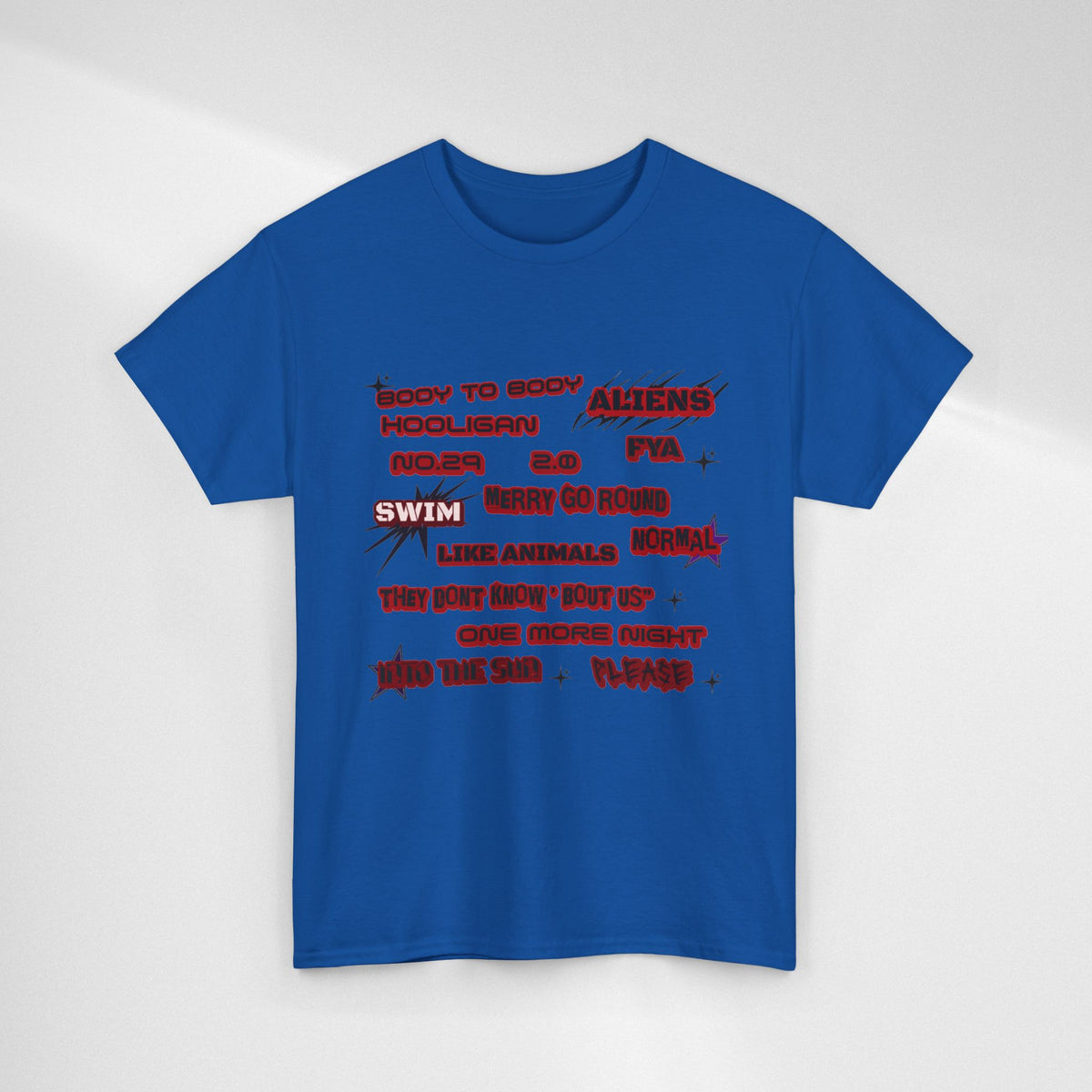 BTS ARIRANG Graphic Tee — Distorted Red Text Band Shirt