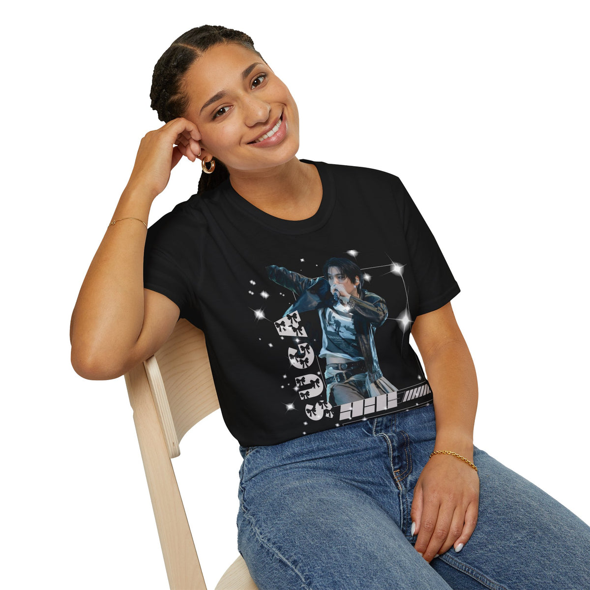 Vintage K-Pop Idol Graphic Tee — "SUGA 93" Sparkle Jersey Shirt