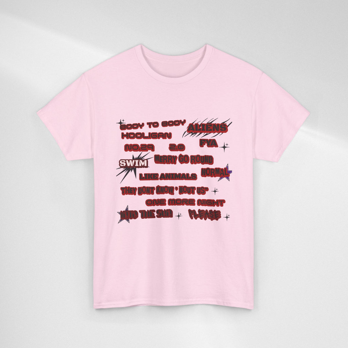 BTS ARIRANG Graphic Tee — Distorted Red Text Band Shirt