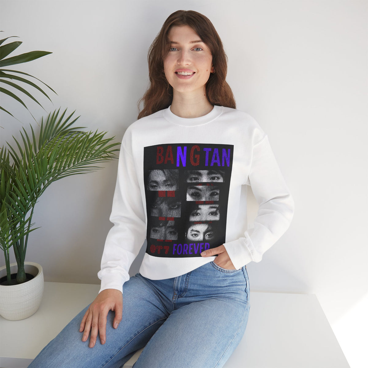Bangtan Eyes Graphic Sweatshirt — K-Pop Fan Crewneck ("BANGTAN 07 FOREVER")