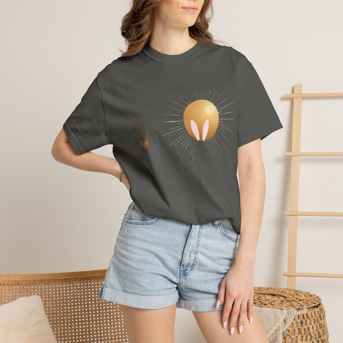 JK Born Golden Tee — Minimal Sun Badge Graphic T-Shirt