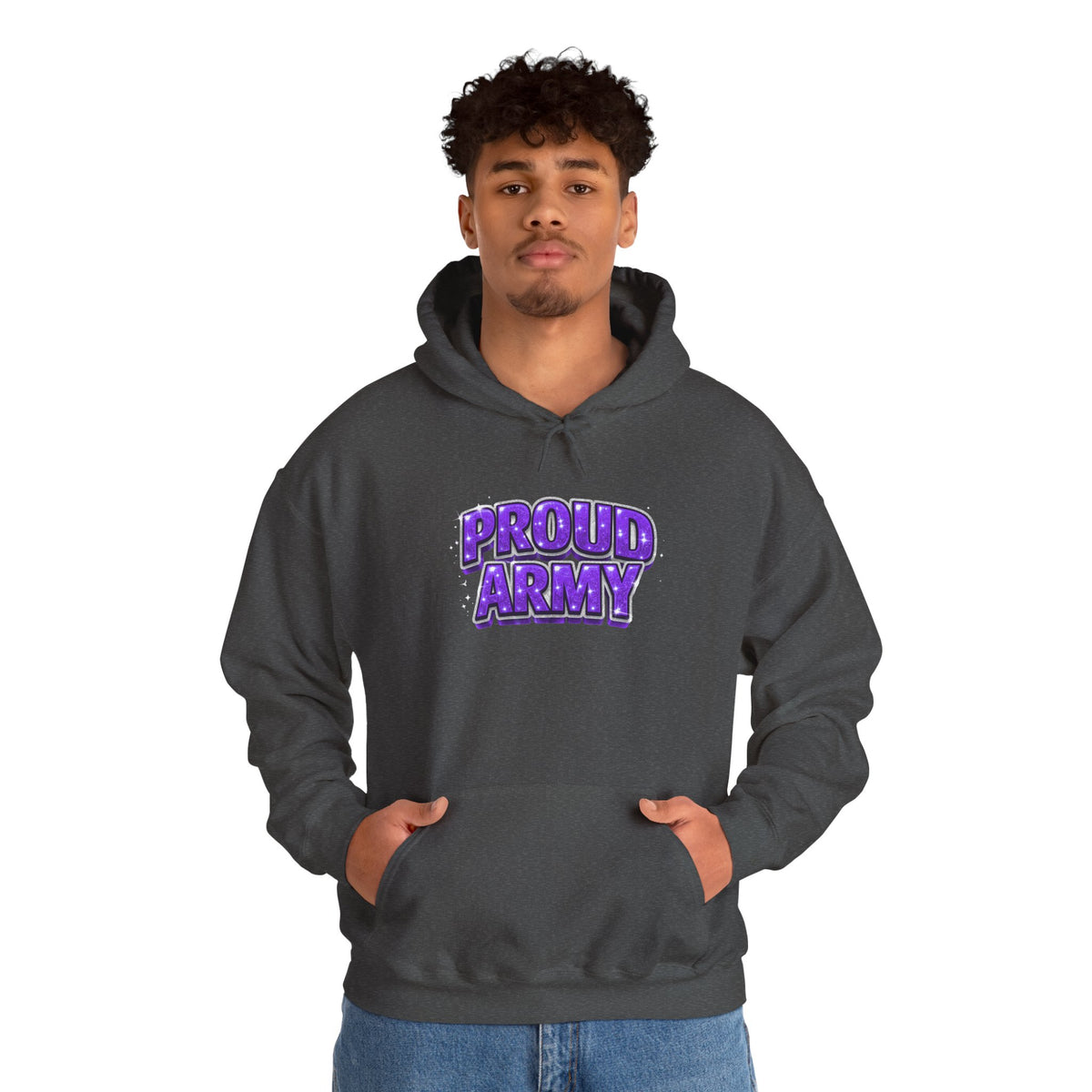 Proud Army Hoodie — Bold Purple Graphic  Pullover