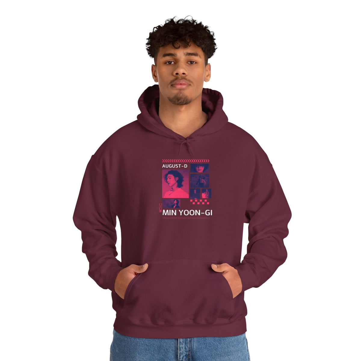 Suga Photo Collage Hoodie — Retro Pink Portraits Grid Design