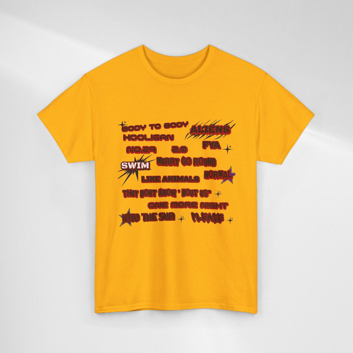 BTS ARIRANG Graphic Tee — Distorted Red Text Band Shirt
