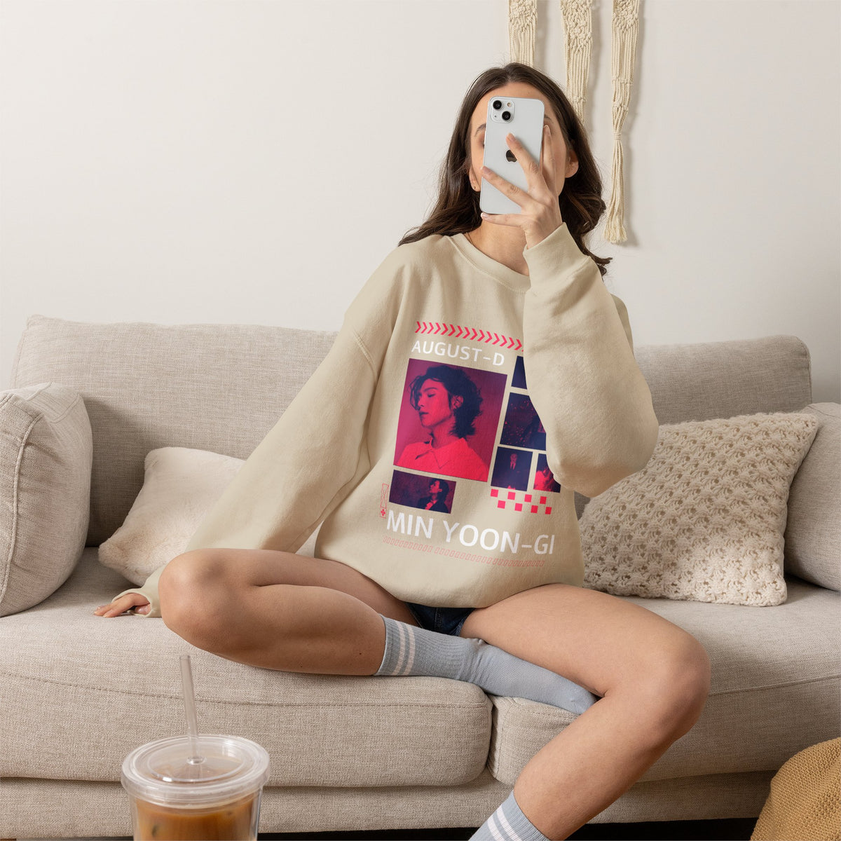Suga Retro Photo Collage Sweatshirt — Pink Neon Portrait Crewneck