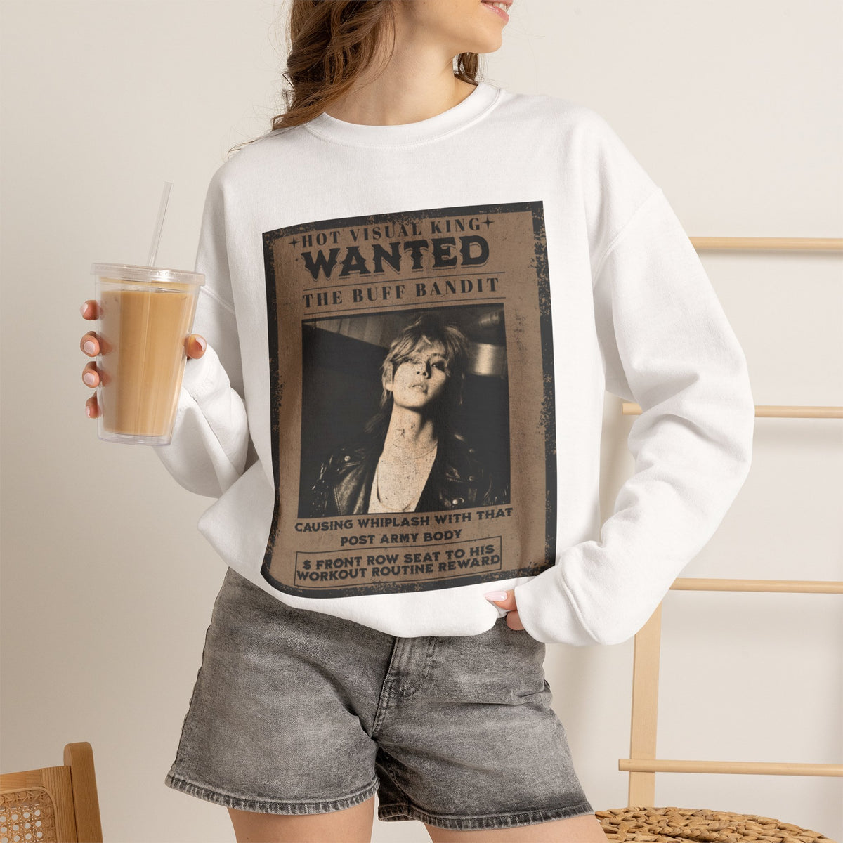 Wanted Poster Crewneck Sweatshirt — Vintage 'Buff Bandit' Graphic