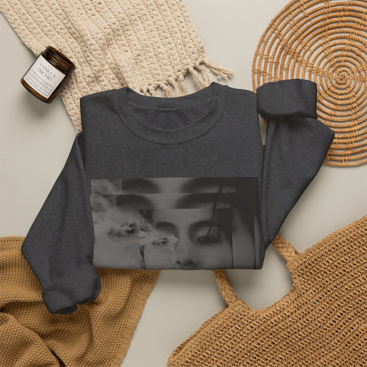 Graphic Crewneck Sweatshirt – Moody Collage Face Design