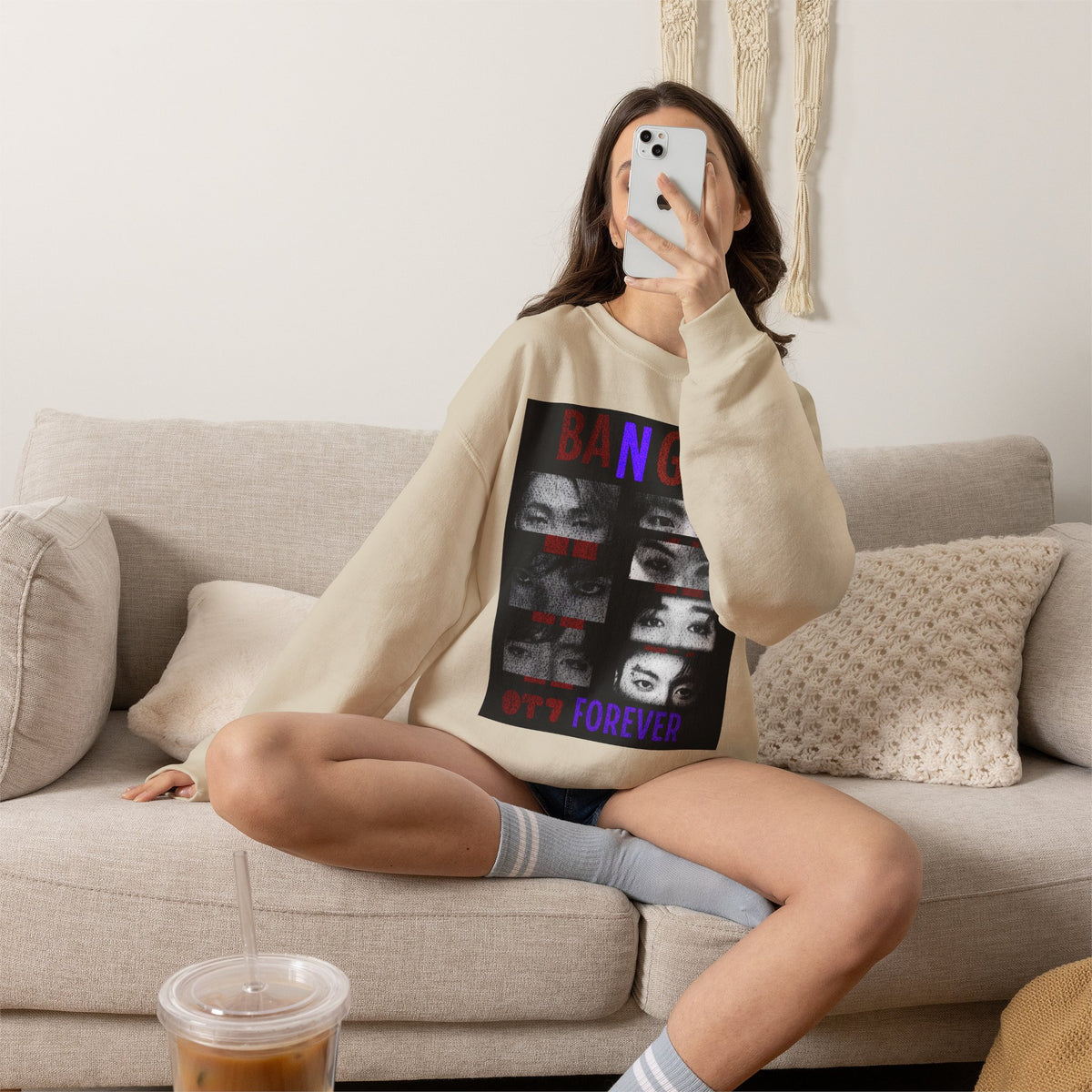 Bangtan Eyes Graphic Sweatshirt — K-Pop Fan Crewneck ("BANGTAN 07 FOREVER")