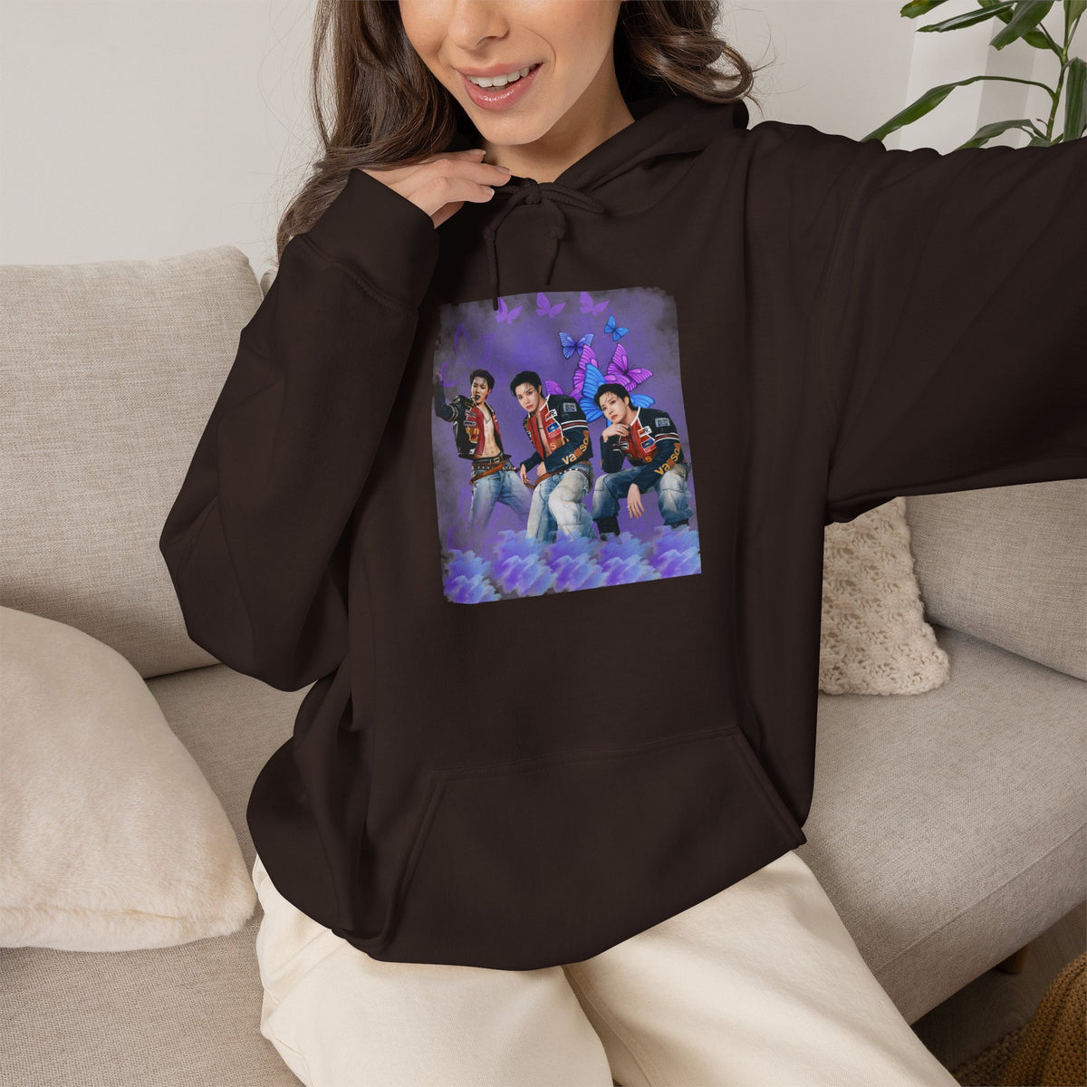 JHOPE Photo Hoodie — Purple Watercolor Floral Crew Sweatshirt