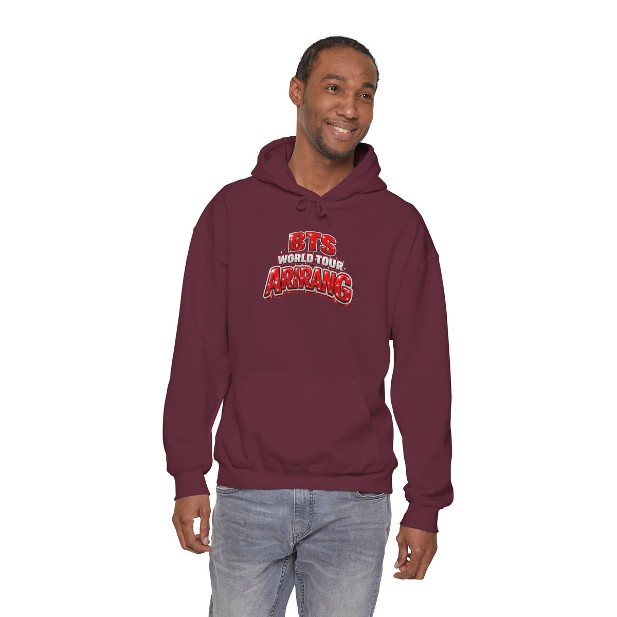 BTS Hoodie — "World Tour ARMY" Retro Red Graphic Pullover