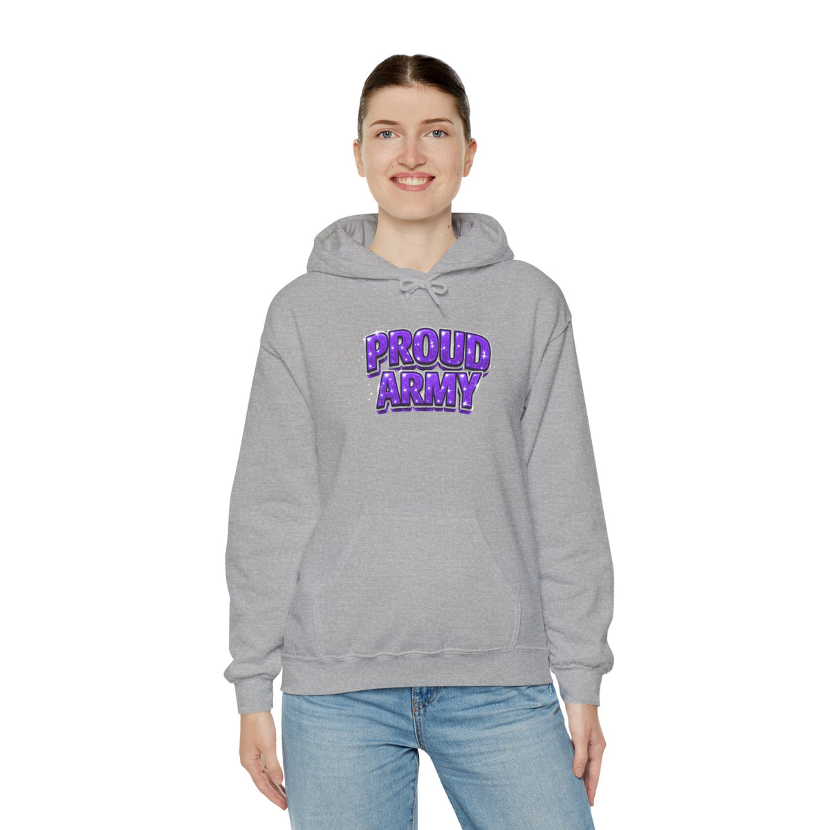 Proud Army Hoodie — Bold Purple Graphic  Pullover