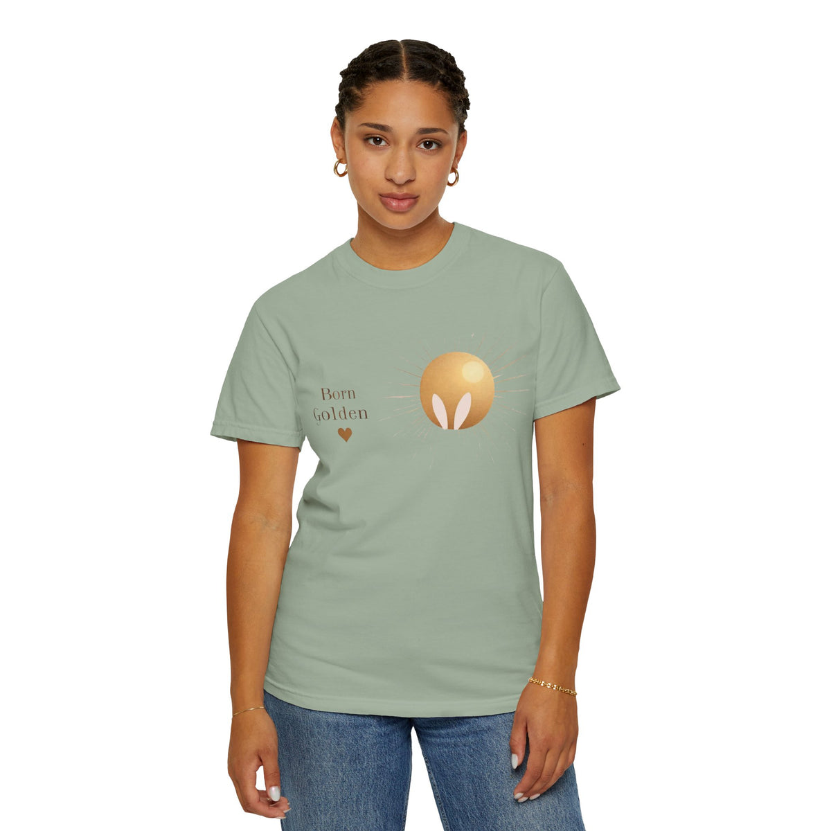 JK Born Golden Tee — Minimal Sun Badge Graphic T-Shirt