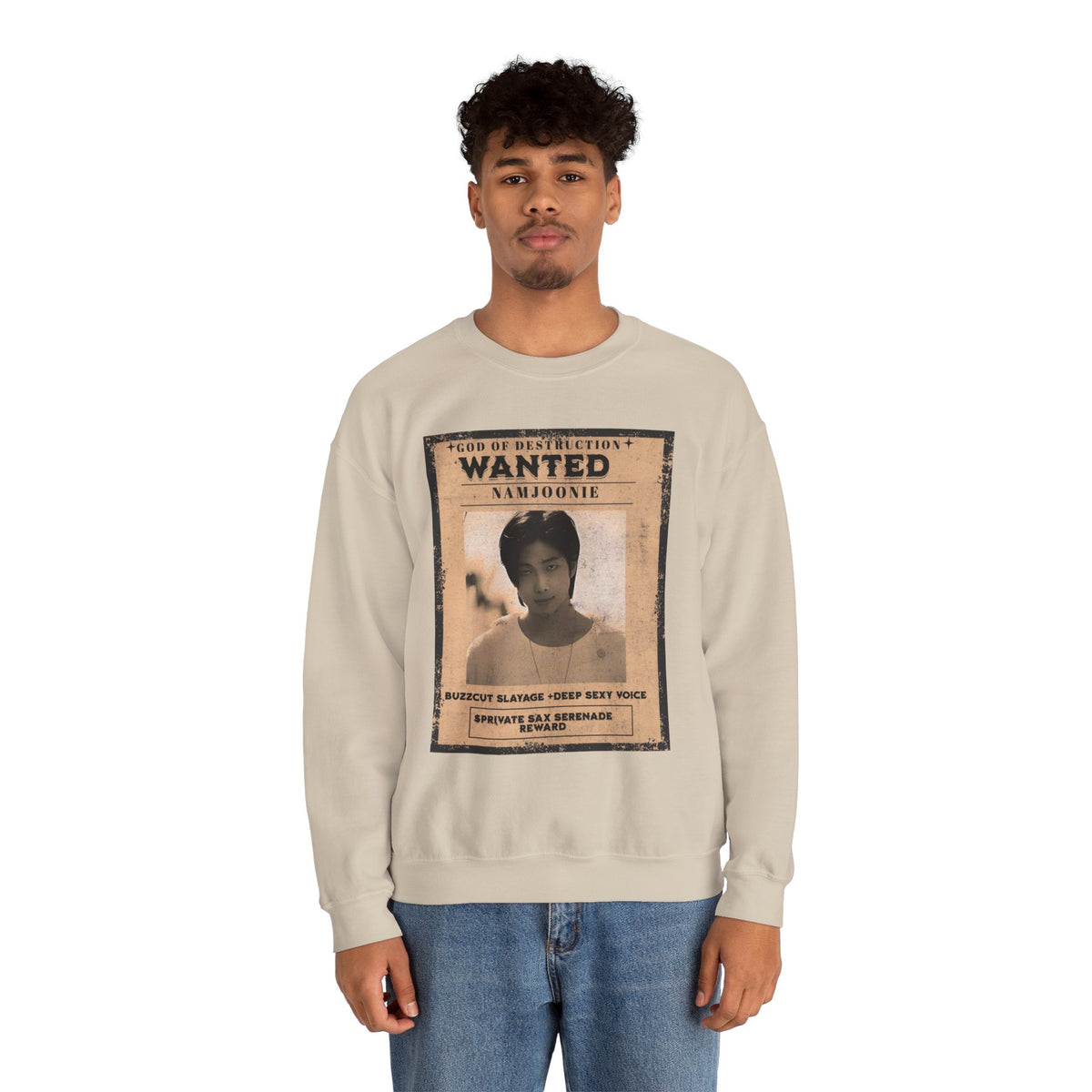 Wanted Poster Crewneck Sweatshirt — 'Wanted: Namjoonie' Vintage K-Pop Graphic