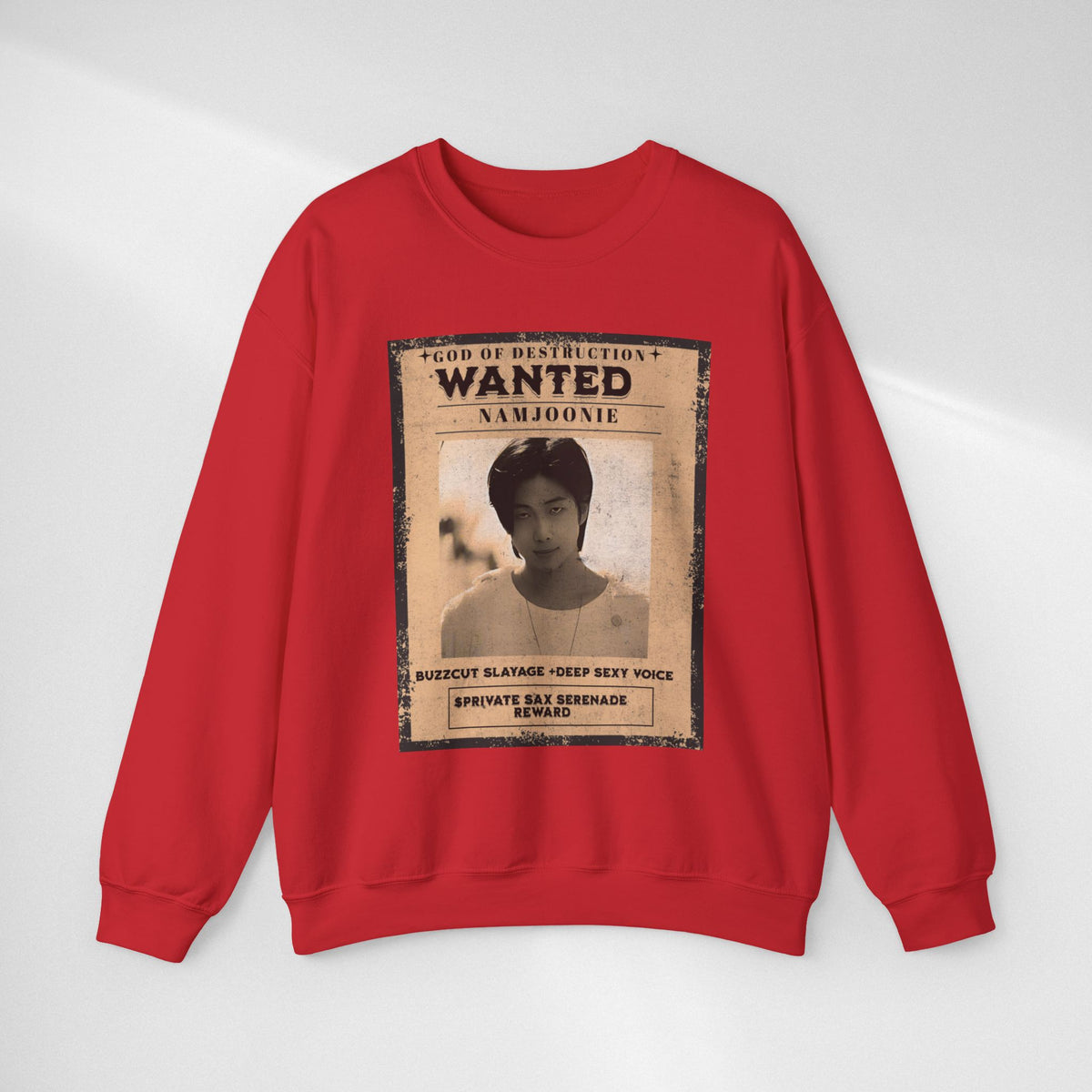 Wanted Poster Crewneck Sweatshirt — 'Wanted: Namjoonie' Vintage K-Pop Graphic