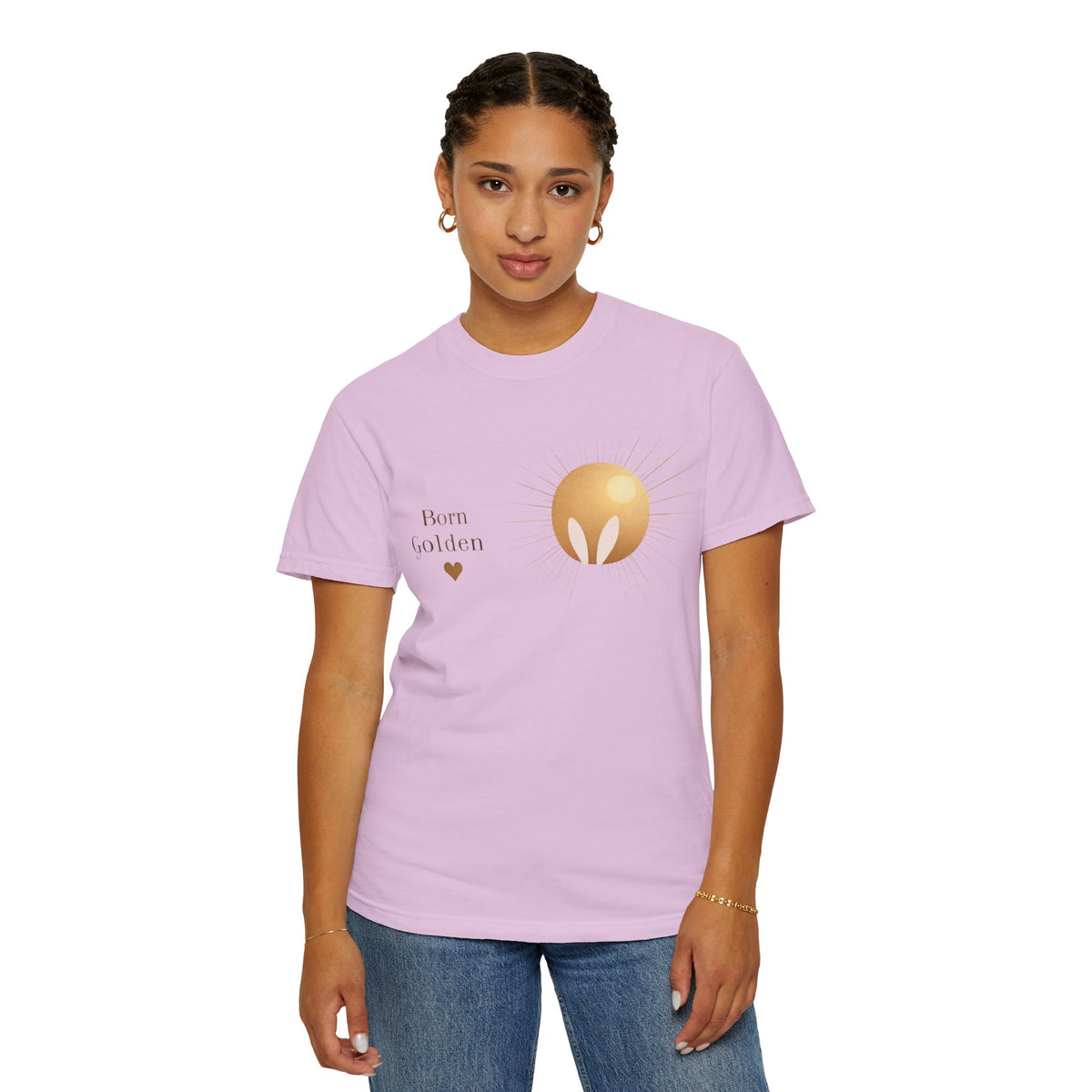 JK Born Golden Tee — Minimal Sun Badge Graphic T-Shirt