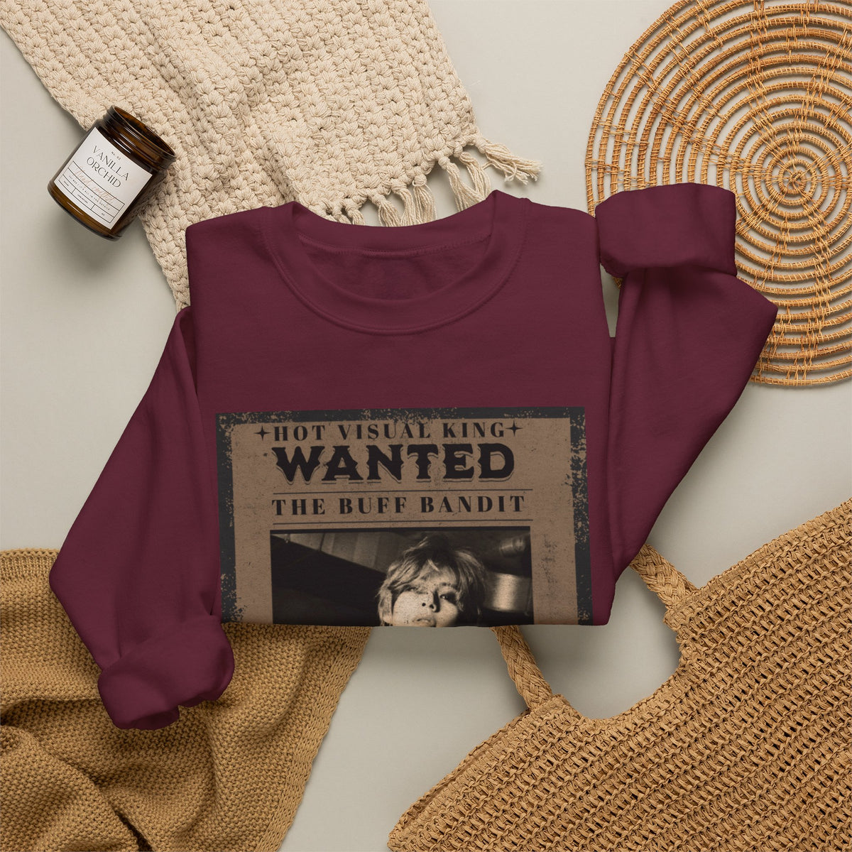 Wanted Poster Crewneck Sweatshirt — Vintage 'Buff Bandit' Graphic