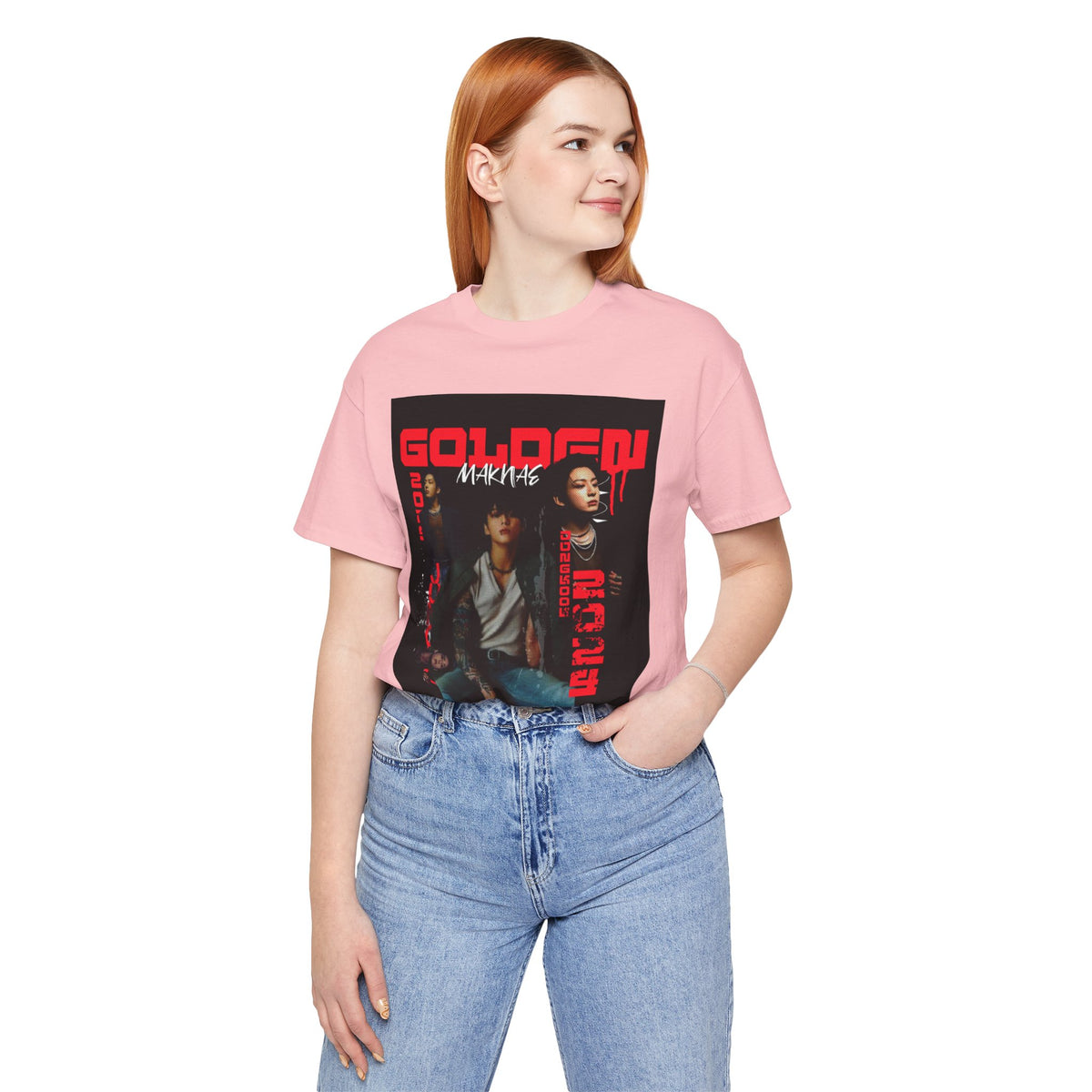 Jungkook Graphic Tee — Golden (Red Text)