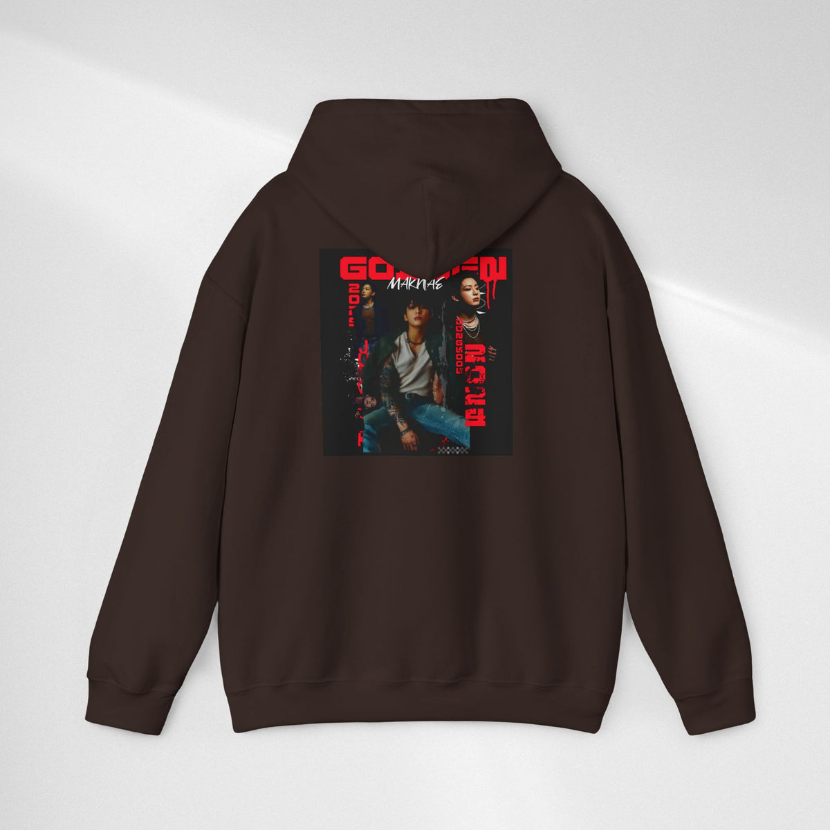 JK Hoodie - 'GOLDEN MAKNAE' Portrait Graphic Hoodie (Red Noir Band Art)